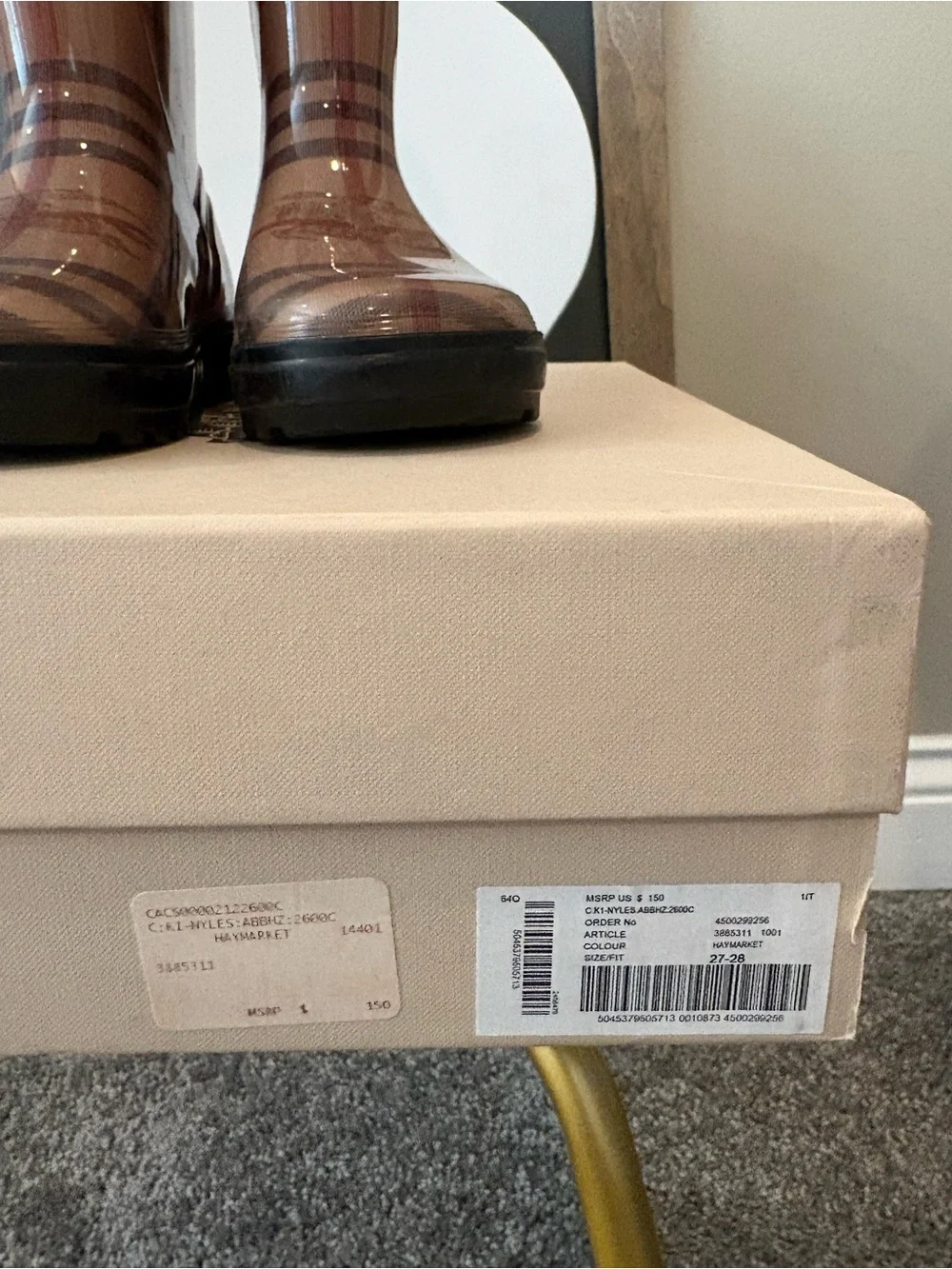 Burberry Beige Plaid Kids Rain Boots